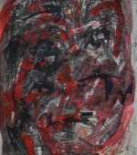 blutiger kopfschedl, 29,7 x 21 cm, mischtechnik auf papier, 1985